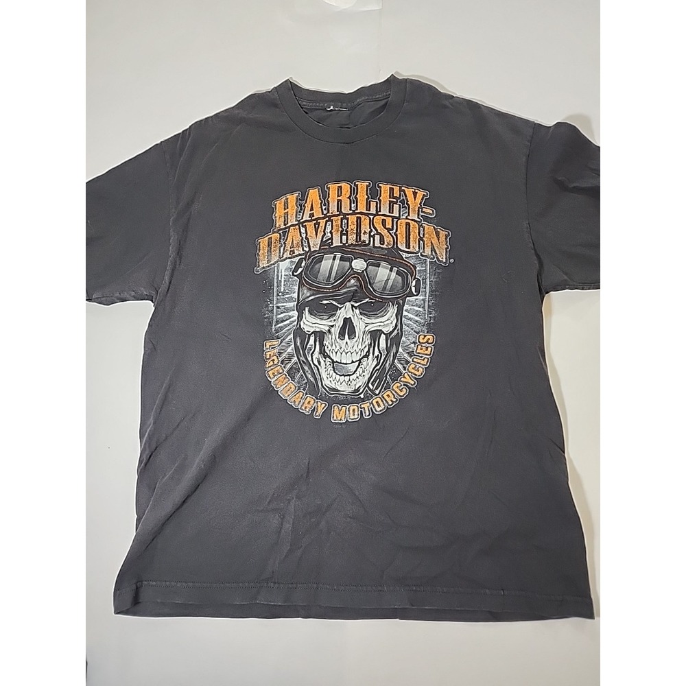 Harley Davidson T-Shirt XL‎ Black Aviator Skull Legond Lives On Mentor, OH